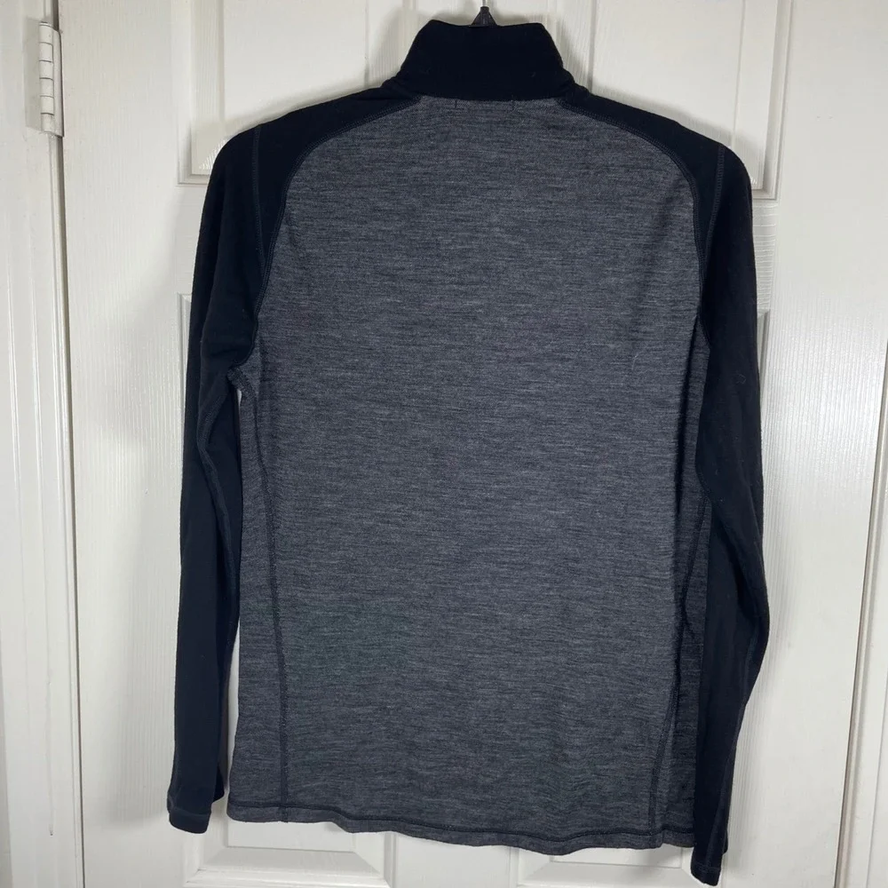 Smartwool Men Quarter Zip Pullover 100% Merino Wool Black Gray Medium Base Layer